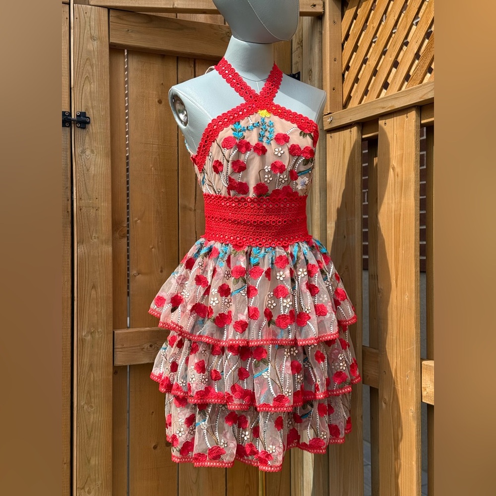 🆕 BRONX & BANCO 🧿 NWOT Ivanka Embroidered Red Ruffled Mini Dress, Sz XS US 2 - Picture 11 of 16